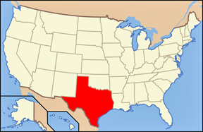 USA map showing location of Texas